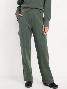 Old Navy Dark Green Active Fleece Wide-Leg Cargo Pants